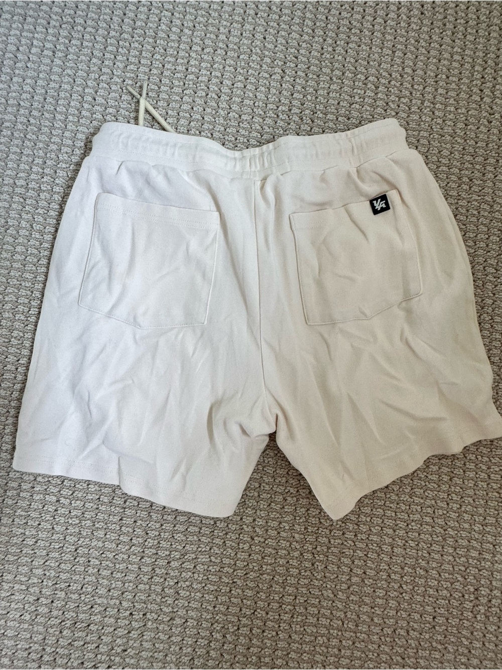 Men's Cream Drawstring Cotton Sweats Shorts - Picture 2 of 4